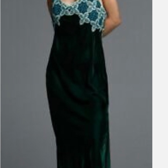NEW ZARA FW21 LONG MAXI VELVET CROCHET LONG DRESS EMERALD GREEN - Picture 3 of 10